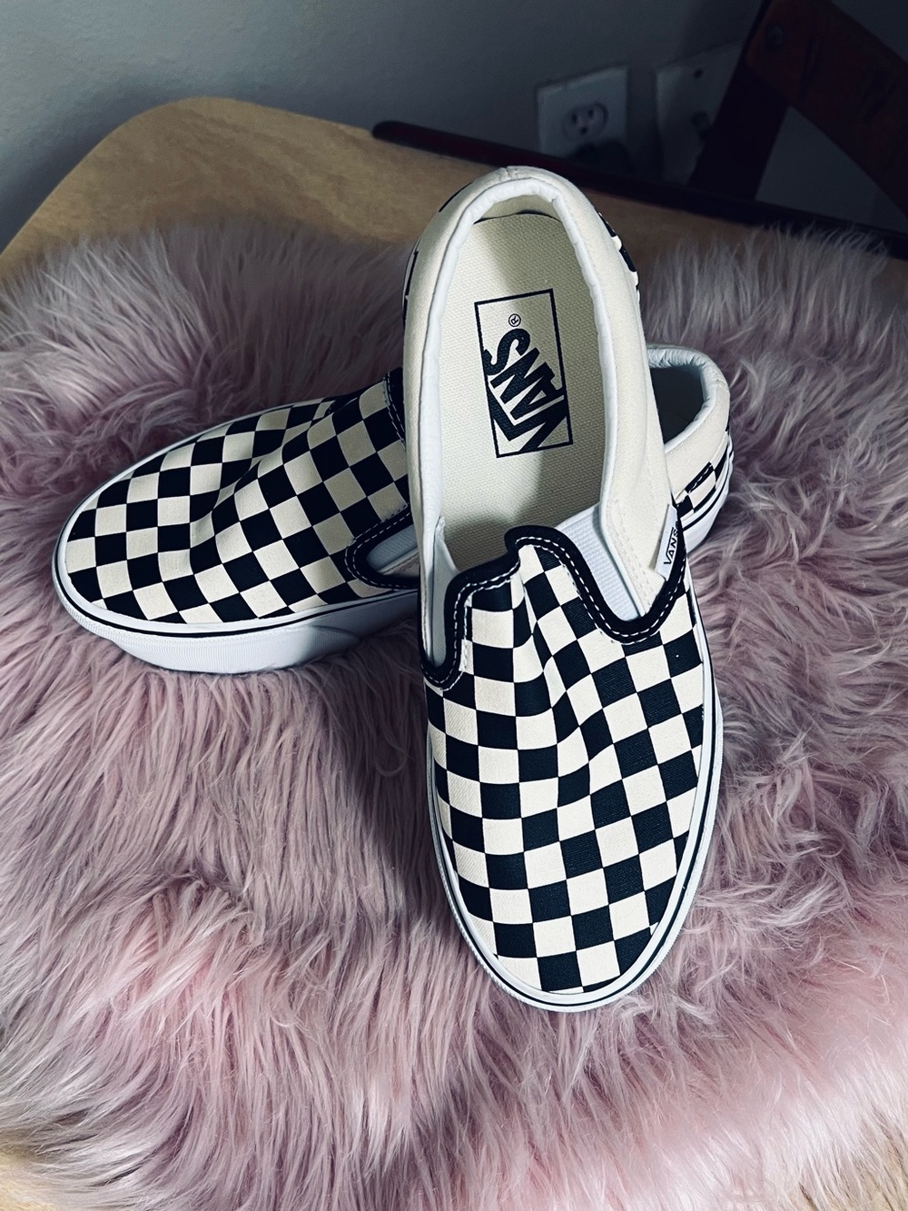 Vans Classic Slip-On Checkerboard Sneakers - Black & White - Picture 3 of 3
